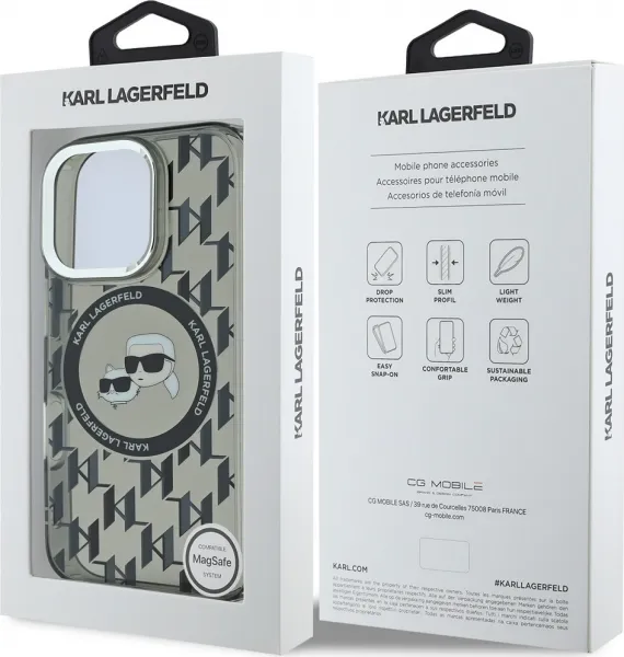 Karl Lagerfeld Monogram K&CH kryt s MagSafe pre Apple iPhone 16 Pro Max, Karl Lagerfeld, Čierny