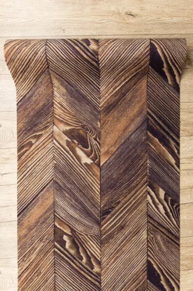 Protišmykový behúň DIGITAL - FRENCH CHEVRON hnedý / béžový