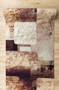 Protišmykový behúň DIGITAL - SQUARES Geometrický, béžový / hnedý