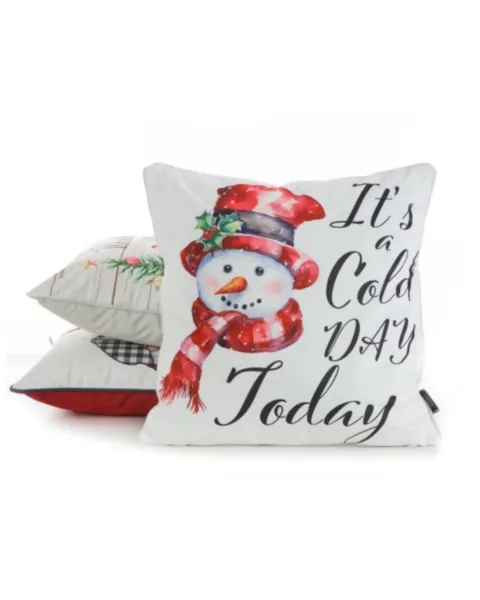 DekorStyle Vánoční povlak na polštář SNOWMAN 45x45 cm bílý