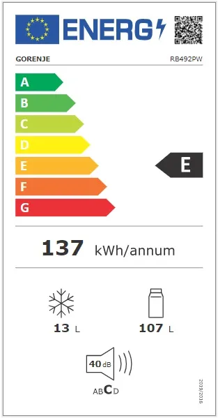 Gorenje RB492PW - Jednodverová chladnička