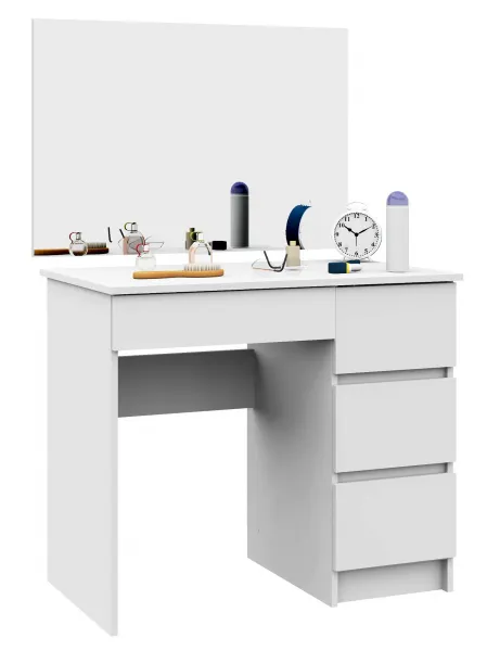 Ak furniture Kozmetický stolík so zrkadlom T-6 I 90x50 cm biely pravý