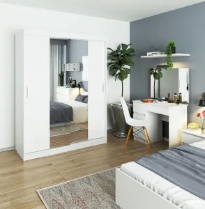 Ak furniture Šatníková skriňa so zrkadlom Reton 150 cm biela