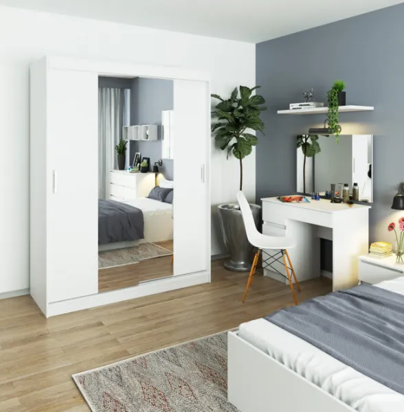 Ak furniture Šatníková skriňa so zrkadlom Reton 150 cm biela
