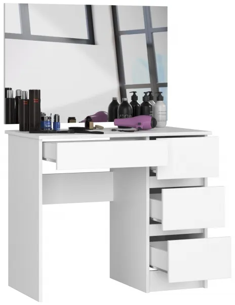 Ak furniture Kozmetický stolík so zrkadlom T-6 I 90x50 cm biely pravý