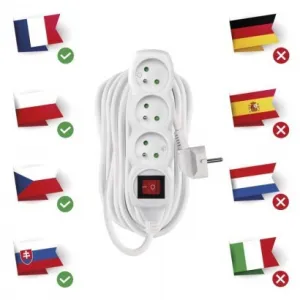 EMOS Prodlužovací kabel s vypínačem a 3 zásuvkami 1,5 mm² KIKOK 10 m bílý