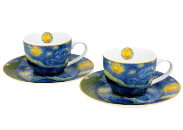 Duo Súprava šálok s podšálkou espresso Van Gogh STARRY NIGHT 2 ks 90 ml modrá