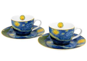 Duo Súprava šálok s podšálkou espresso Van Gogh STARRY NIGHT 2 ks 90 ml modrá