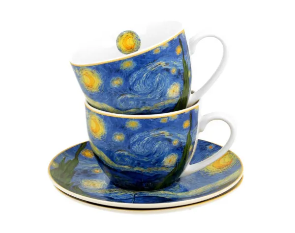 Duo Súprava šálok s podšálkou espresso Van Gogh STARRY NIGHT 2 ks 90 ml modrá