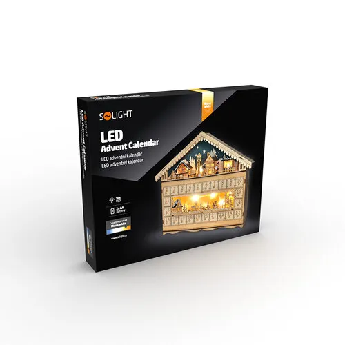 Solight LED adventný kalendár Horská chata, 10x LED, 50 x 40 cm, 2x AA