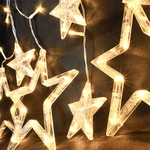 Solight LED vonkajší vianočný záves Hviezdy, šírka 3 m, 123 LED, IPP44, 3x AA, teplá biela