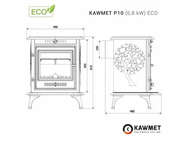 Kawmet P10 (6,8kW) ECO - liatinové kachle