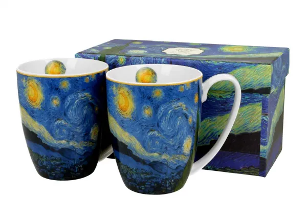 Duo Súprava 2 ks porcelánových hrnčekov Van Gogh STARRY NIGHT 350 ml modrá