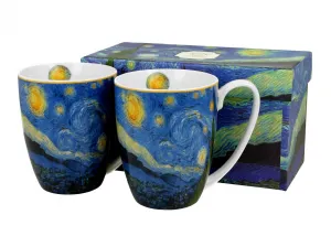 Duo Súprava 2 ks porcelánových hrnčekov Van Gogh STARRY NIGHT 350 ml modrá