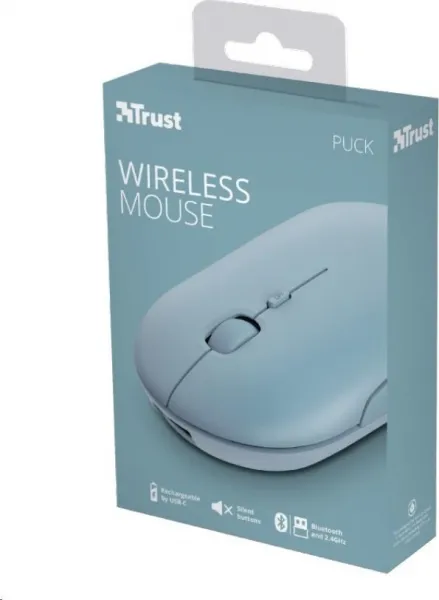 TRUST myš PUCK, bezdrôtová, USB, modrá, bluetooth