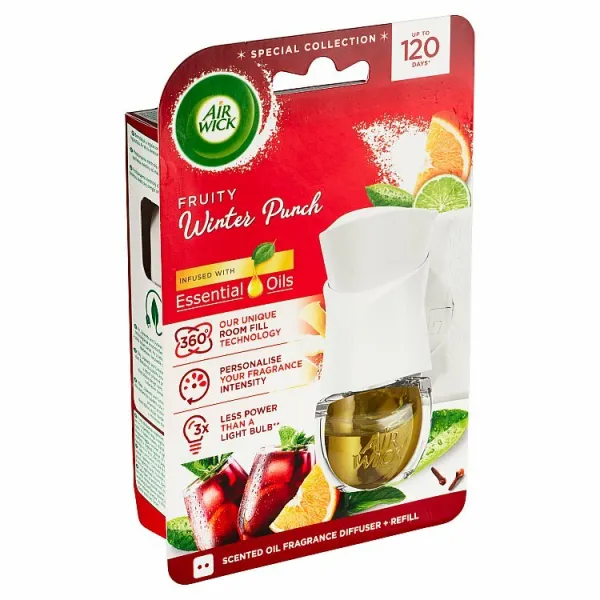 Air Wick Essential Oils Elektrický osviežovač vzduchu strojček a náplň zimný punč 19 ml