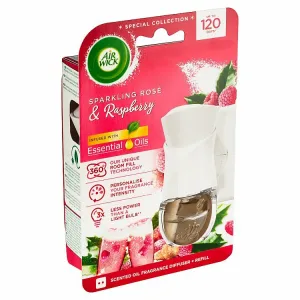 Air Wick Essential Oils Elektrický osviežovač vzduchu strojček a náplň ružový sekt a maliny 19 ml