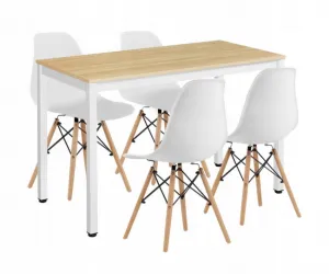 Súprava obdĺžnikový stôl TESSA 120x60 dub + 4 stoličky OSAKA biela