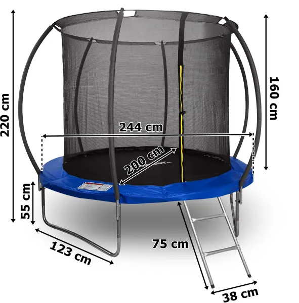 Trampolína so sieťou a rebríkom HENZEN 244 cm modrá FT 8