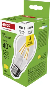 Emos LED žiarovka Filament A60, E27, 3,4 W (40 W), 470lm, 4000K