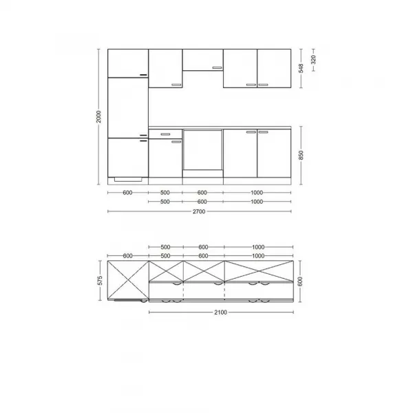 Kuchynský blok SAMOA bez spotrebičov, šírka 270 cm