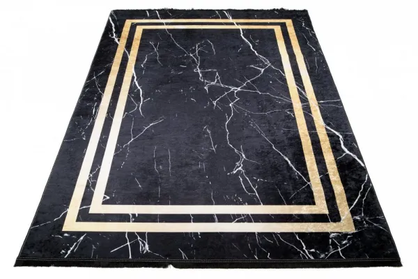 TmavýdizajnovýkoberecsmramorovýmvzoromzlatýchdetailovŠírka:80cm|Dĺžka:150cm56648_116006