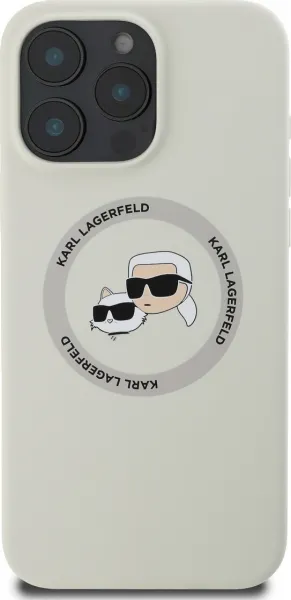 Karl Lagerfeld Liquid Silikónový K&CH Heads MagSafe kryt pre Apple iPhone 16 Pro, Karl Lagerfeld, Béžový