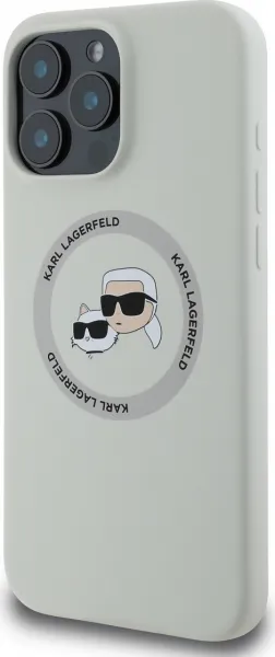 Karl Lagerfeld Liquid Silikónový K&CH Heads MagSafe kryt pre Apple iPhone 16 Pro, Karl Lagerfeld, Béžový