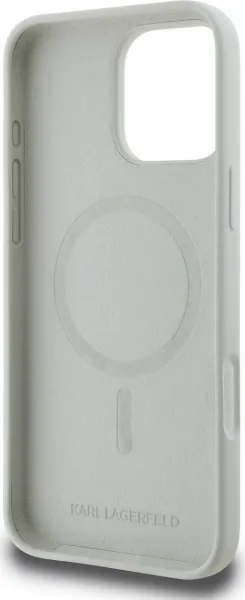 Karl Lagerfeld Liquid Silikónový K&CH Heads MagSafe kryt pre Apple iPhone 16 Pro, Karl Lagerfeld, Béžový