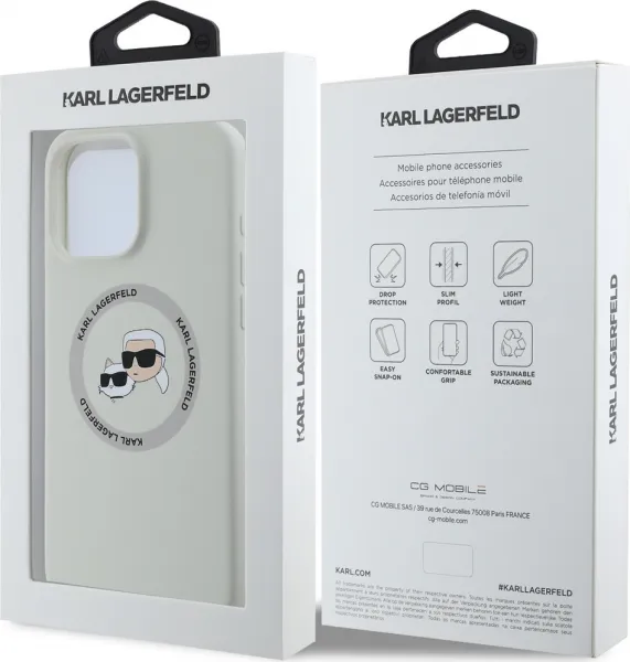Karl Lagerfeld Liquid Silikónový K&CH Heads MagSafe kryt pre Apple iPhone 16 Pro, Karl Lagerfeld, Béžový