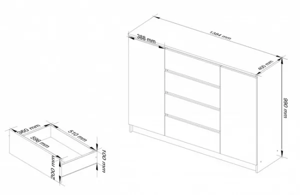 Ak furniture Komoda TOVE K 138,4 cm biela/grafit
