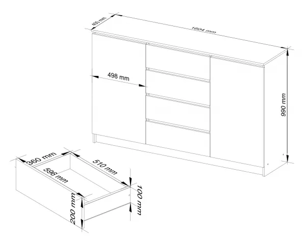 Ak furniture Komoda TOVE K 160 cm biela/grafit