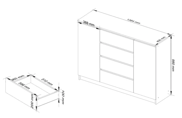 Ak furniture Komoda TOVE K 138,4 cm biela/grafit
