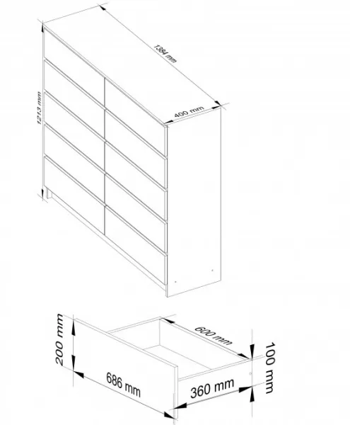 Ak furniture Komoda Kuba 140 cm 10 zásuviek jelša