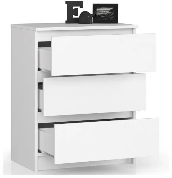 Ak furniture Komoda Kuba 60 cm - 3 šuplíky bílá