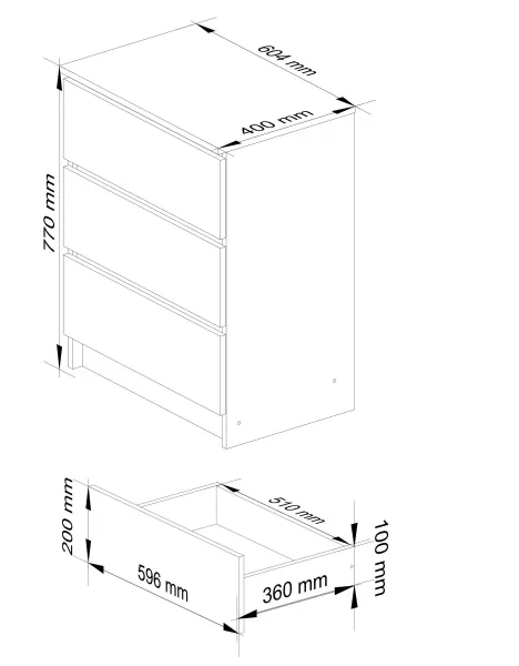 Ak furniture Komoda Kuba 60 cm - 3 šuplíky bílá