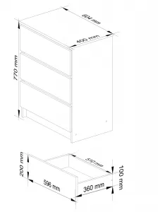 Ak furniture Komoda Kuba 60 cm - 3 šuplíky bílá