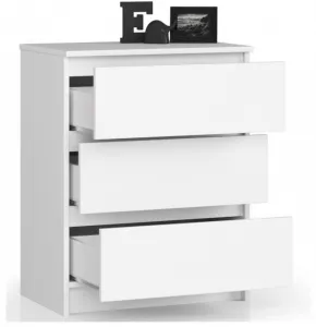 Ak furniture Komoda Kuba 60 cm - 3 šuplíky bílá