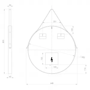ORBITER kulaté LED podsvícené zrcadlo s koženým páskem, ø 60cm, černá mat ORL060