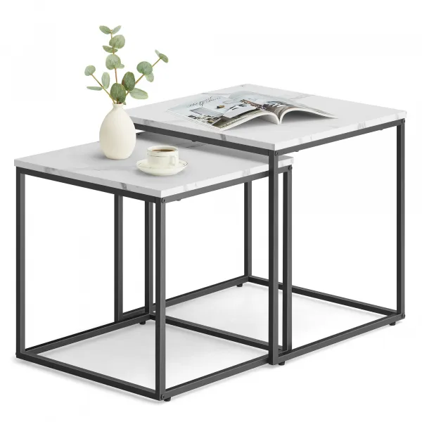 Sada 2ks konferenčných stolíkov QUADRO, dekor biely mramor