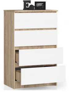Ak furniture Komoda Kuba 60 cm - 4 zásuvky dub sonoma/biela