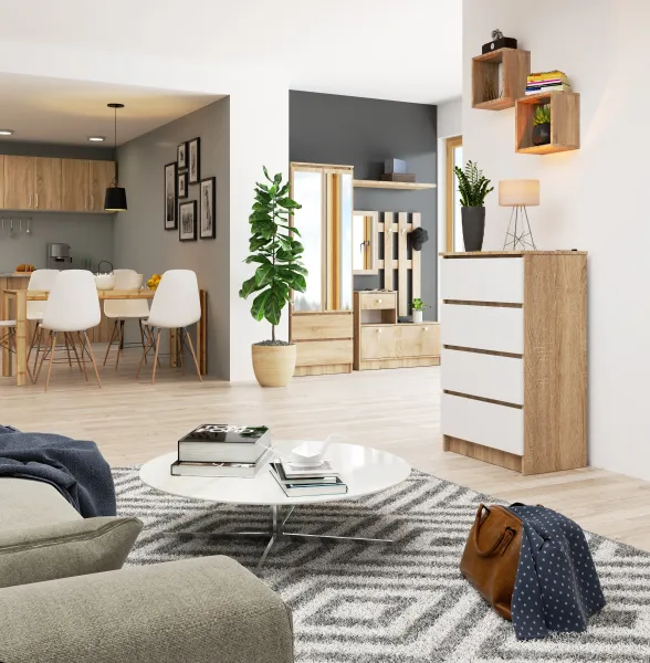 Ak furniture Komoda Kuba 60 cm - 4 zásuvky dub sonoma/biela
