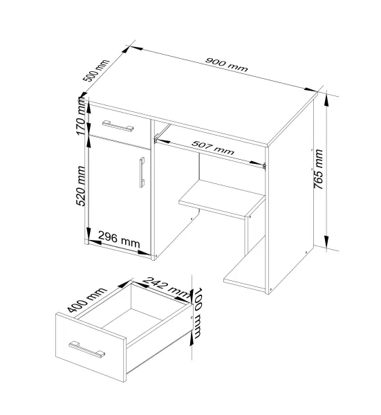 Ak furniture Volně stojící psací stůl JAY 90 cm bílý/šedý