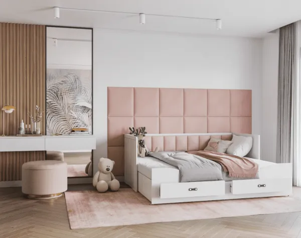 ArtAJ Rozkladacia posteľ EMMELINE s matracom | biela/ružová 80 x 200 cm