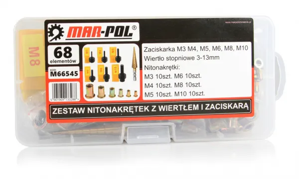 MARPOL Sada nitovacích matíc M3–M10 so stupňovitým vrtákom