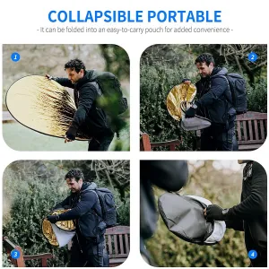 K&F Concept K&F 5 in 1 Reflectors 43"/110cm Folding Multi-Disc Belt Bag-Translucent, Silver, Gold, White and Black 32255