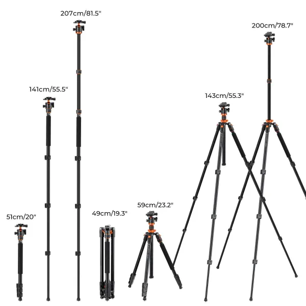 K&F Concept K&F 2m stropný statív pre digitálnu zrkadlovku Kompaktný prenosný statív Vlog Monopod + predlžovacie rameno 34624