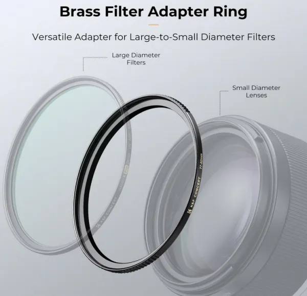 K&F Concept K&F 52-77 mm mosadzný krúžok adaptéra filtra, matná čierna, hrúbka rámu 2,9 mm, W/ 3ks čistenie C 35285