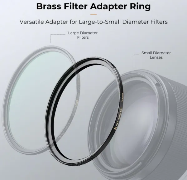 K&F Concept K&F 77-82 mm mosadzný krúžok adaptéra filtra, matná čierna, hrúbka rámu 2,9 mm, W/ 3ks čistenie C 35559