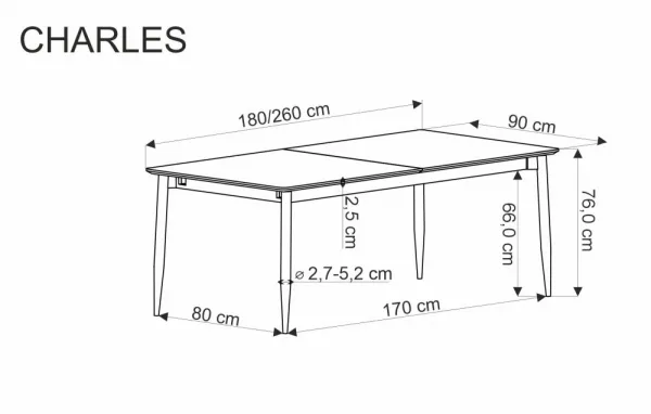 HALMAR Rozkládací stůl Charles 260 cm šedý mramor/černý